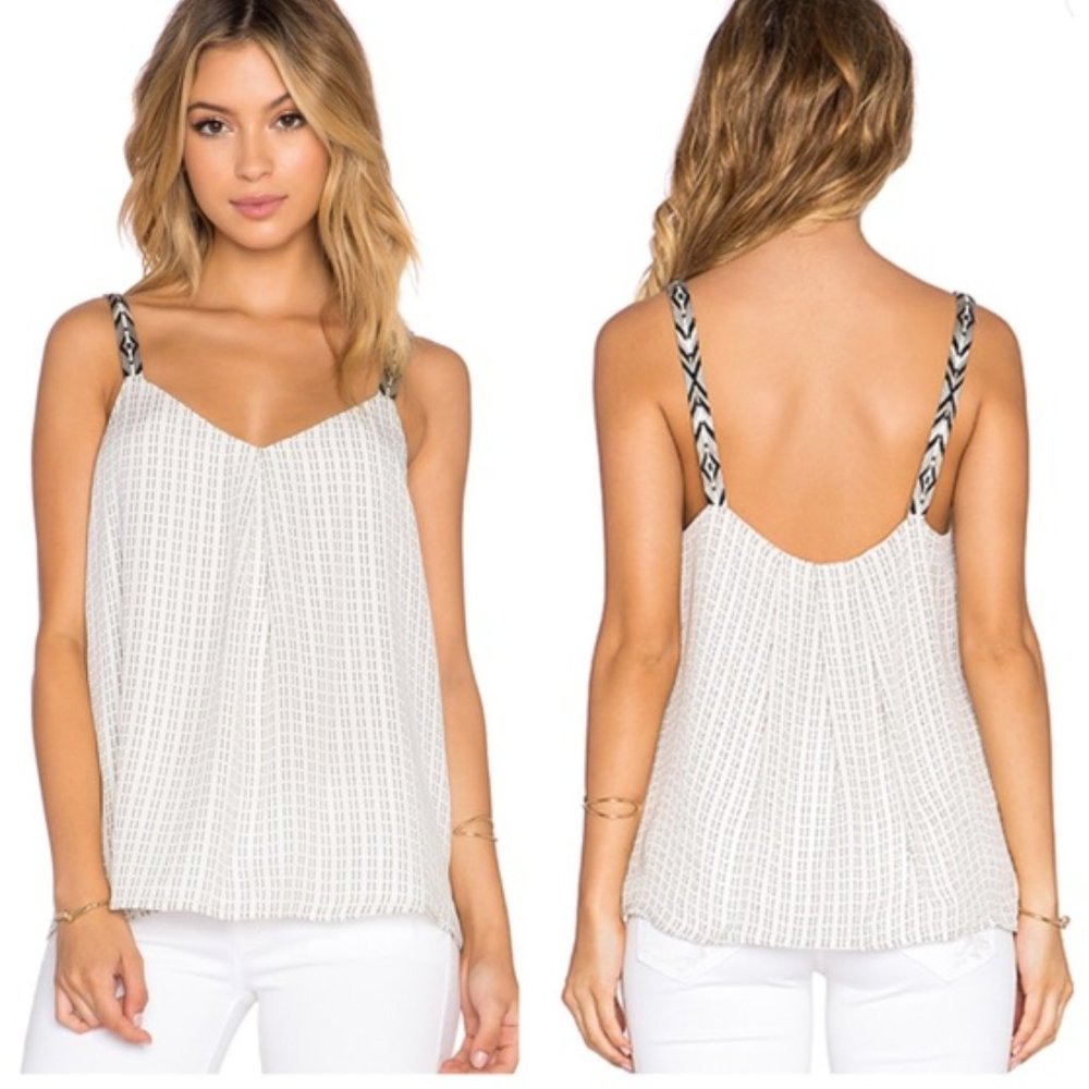 Joie White Tank Top with Black Patterned Straps